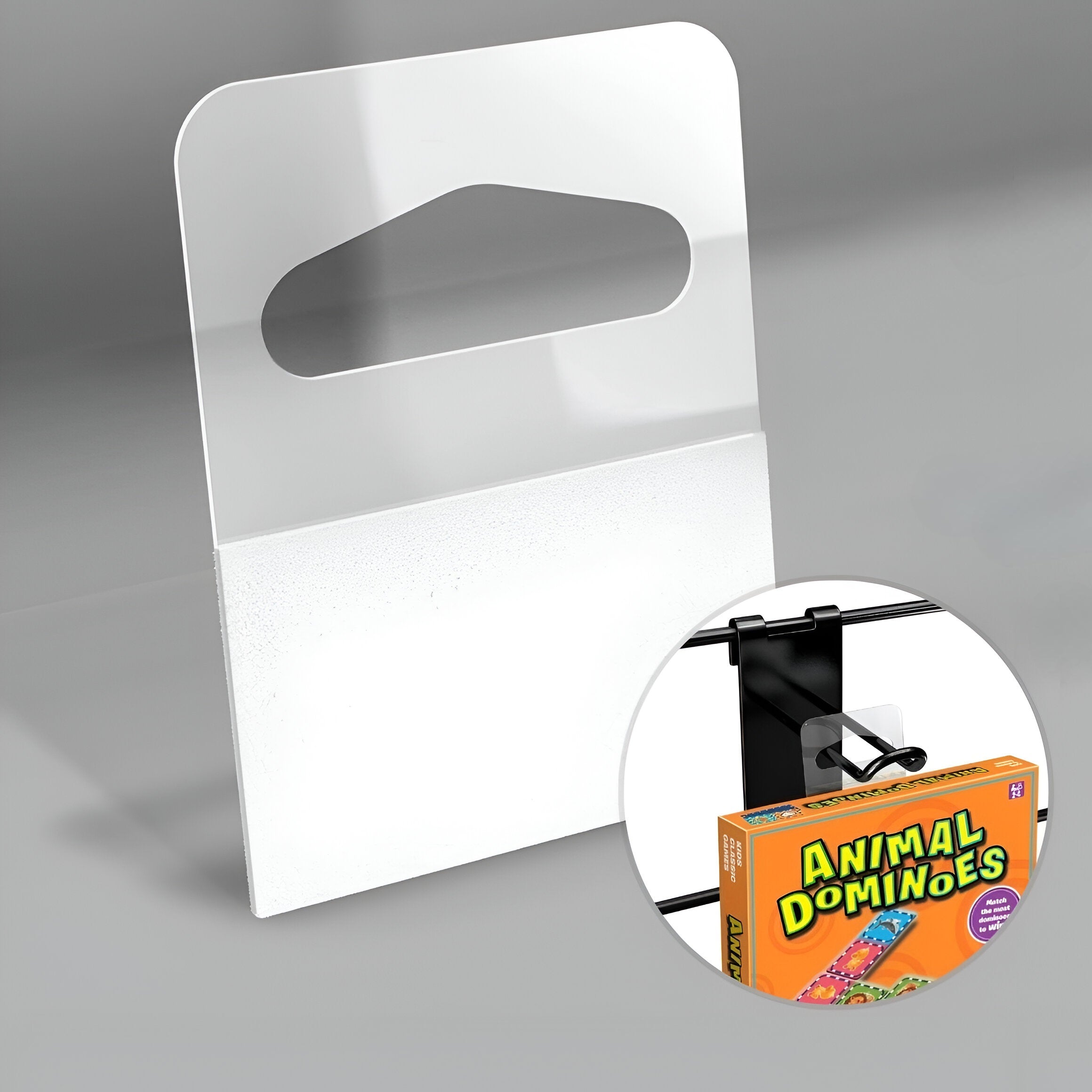 Adhesivo para colgar productos transparente de 1-1/4 x 1-5/8 pulgadas. Pegatinas para exhibidores. Pestañas colgantes. (1000 unds) etiquetas
