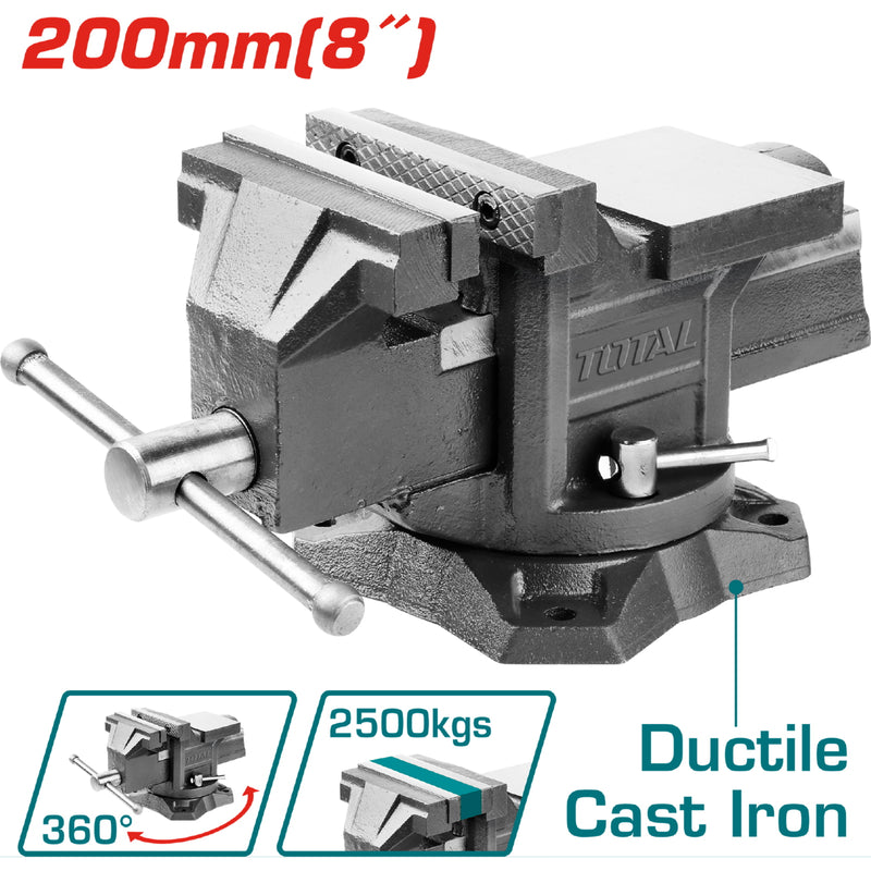 Prensa de Banco para Taller de 8". Peso: 21 Kg. Maxima fuerza de agarre: 2500 Kgs. Con Yunque.
