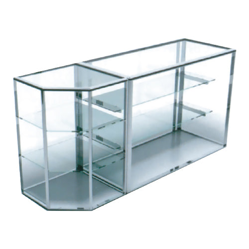 Esquinero de vitrina a 135°. Para sistema de perfiles. Cromado.