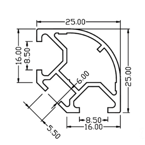 Perfil de vitrina de 90°. Anodizado. 3 mts. Para vidrio 5-8 mm.