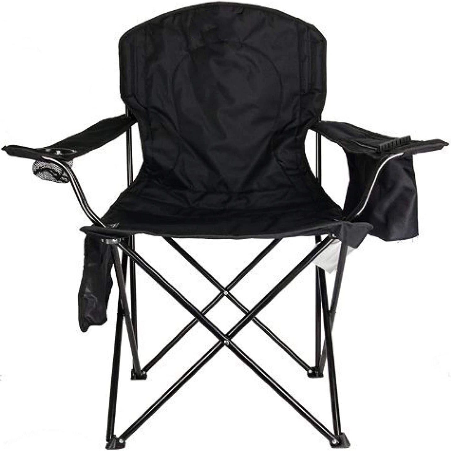 Silla plegable color negro de 50cm x 45cm x 80cm con cooler y portavasos