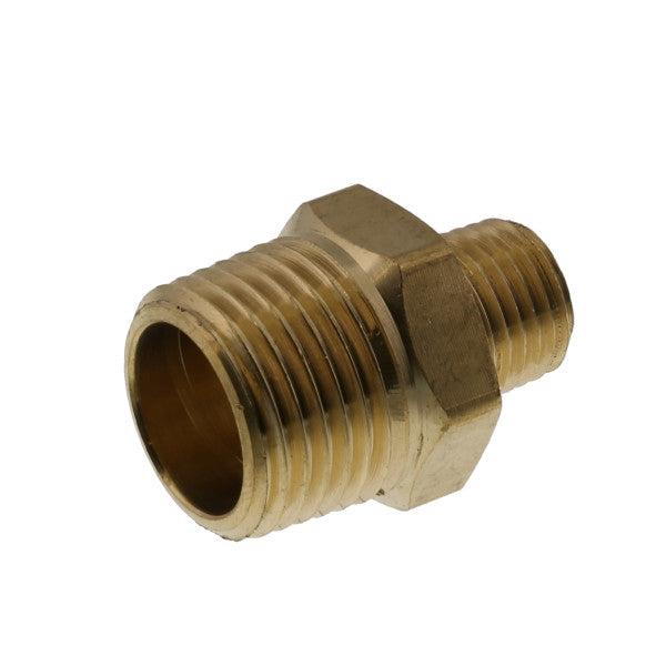 Niple reductor macho x macho hexagonal de 1/2" x 1/4" de bronce
