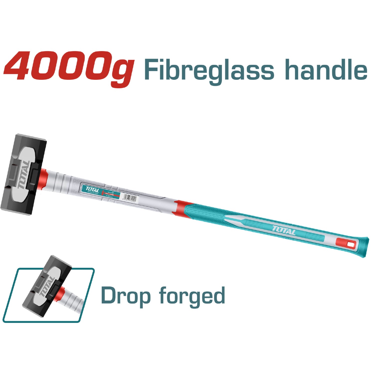 Mazo demoledor Forjado 4Kg. Tratamiento térmico. Acero al carbono #45. Mango Fibra de Vidrio. Mandarria martillo demolicion