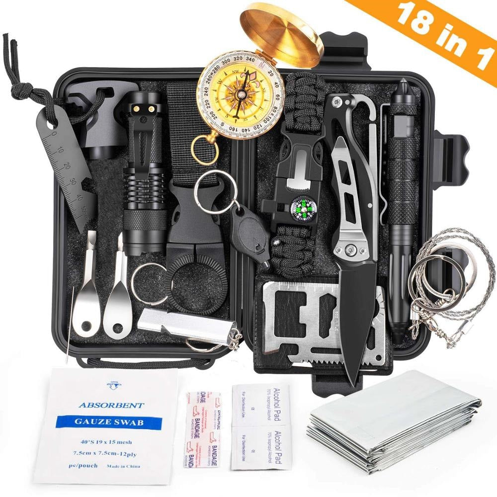 Kit de supervivencia y defensa 18 en 1, para exteriores.