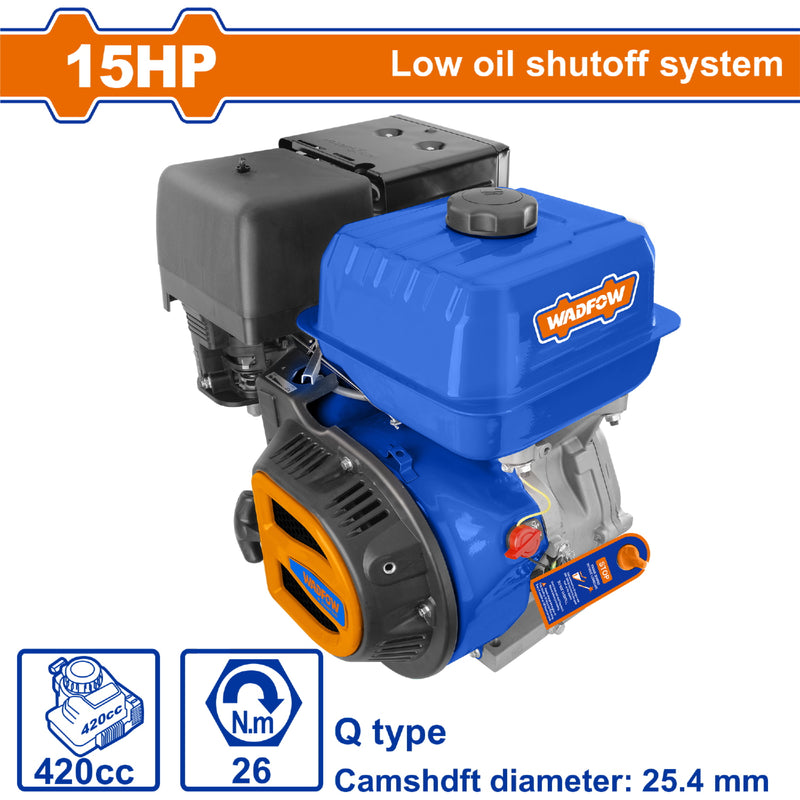Motor a gasolina 15HP 4 tiempos 25.4mm Q Type 420cc 26Nm Aviso de nivel bajo de aceite.