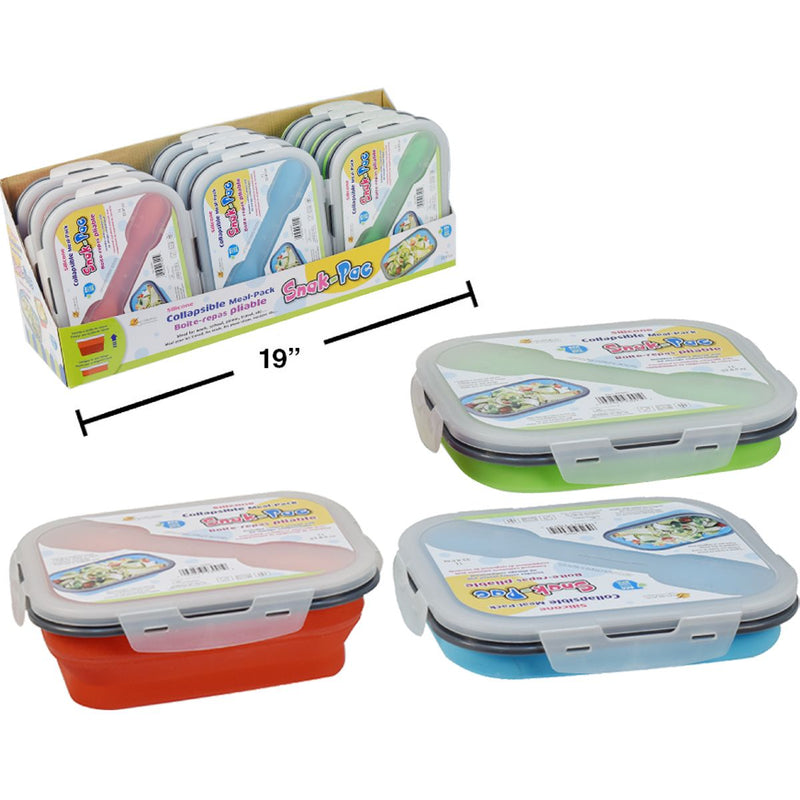Snak-Pac Envase de comida de silicona de 1 lt con cubiertos, plegable (colores variados al azar)