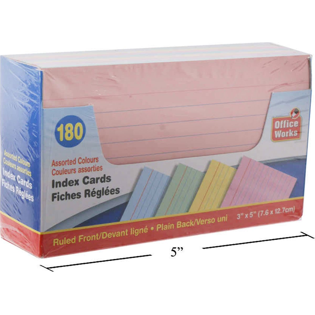 Tarjeta de índice con rayas de 180 piezas, 3 x 5 ", varios colores, caja de color