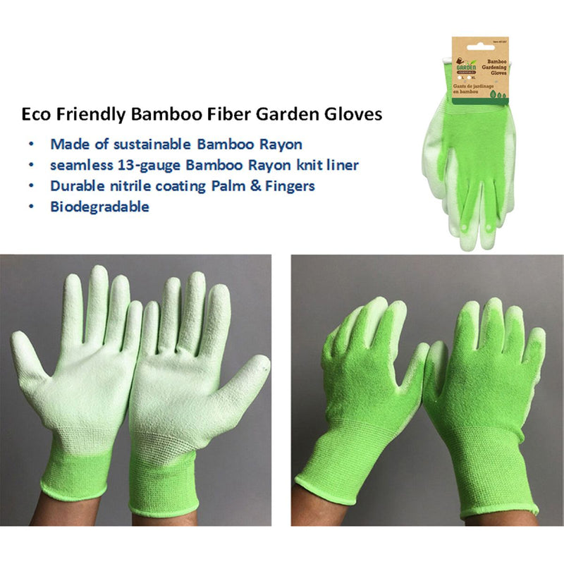 Guantes de fibra de bambú para jardín con PU blanca en la palma y muñeca tejida