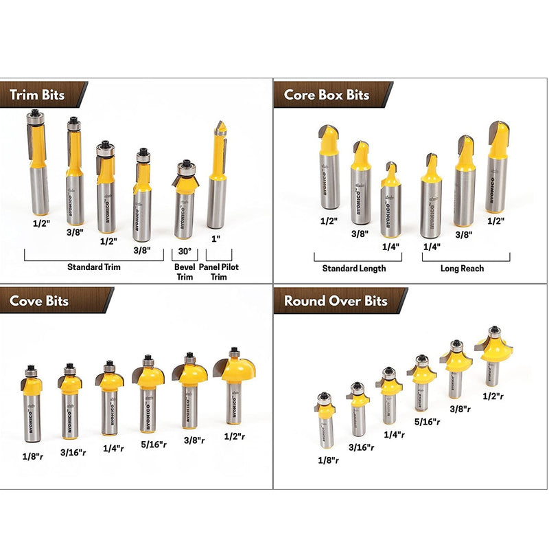 Juego de 70 Pzs de Puntas de Router para madera vastago de 1/2"