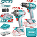 Combo del mes Total Taladro Inalámbrico sin escobillas 20V 52Nm. Llave de impacto 400Nm sin escobillas  Batería y Cargador. POCAS UNIDADES