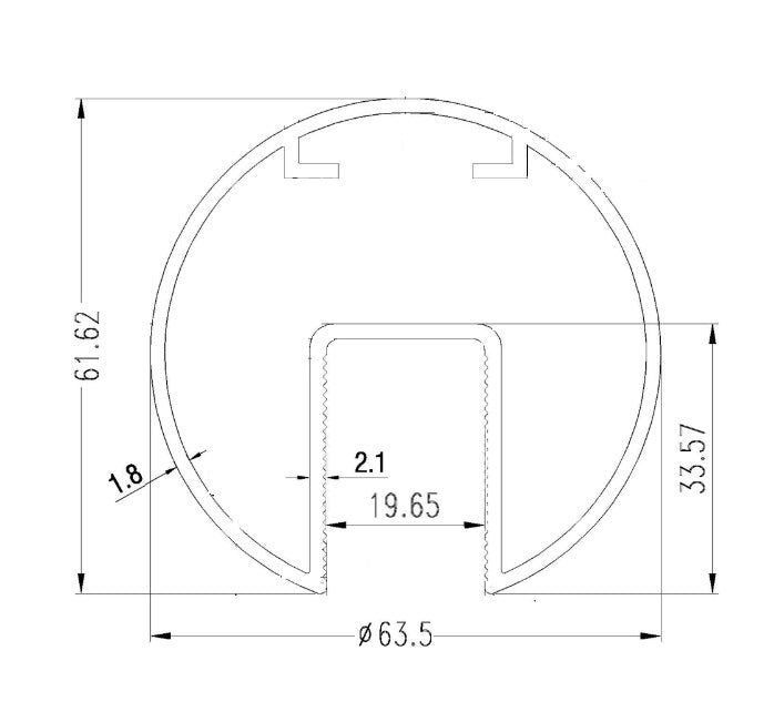 Tubo Redondo Pasamanos Aluminio Ranurado Diametro 63.5 mm Largo 5.85m Anodizado Bronce