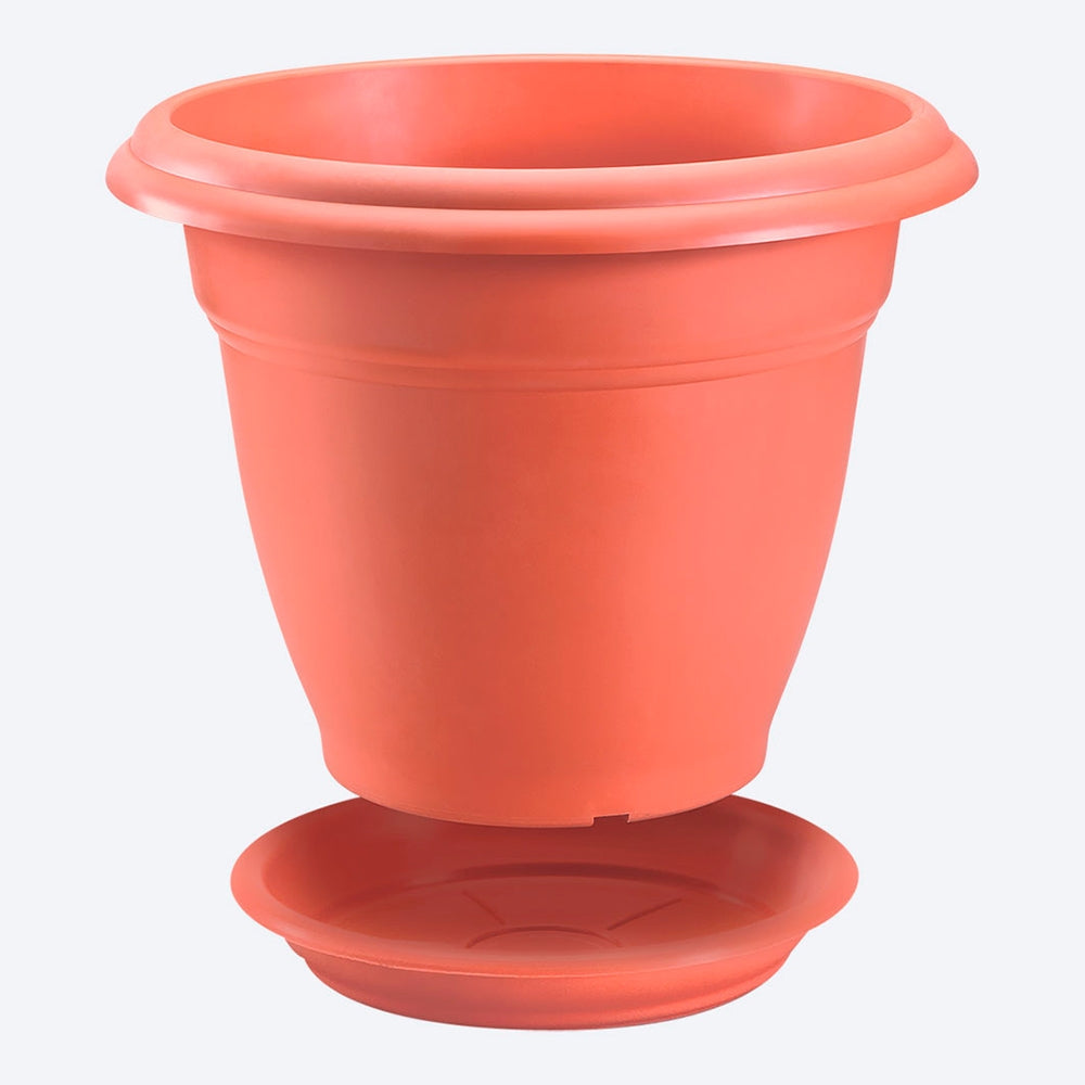 Macetera redonda con plato, de 60 cm, color terracota