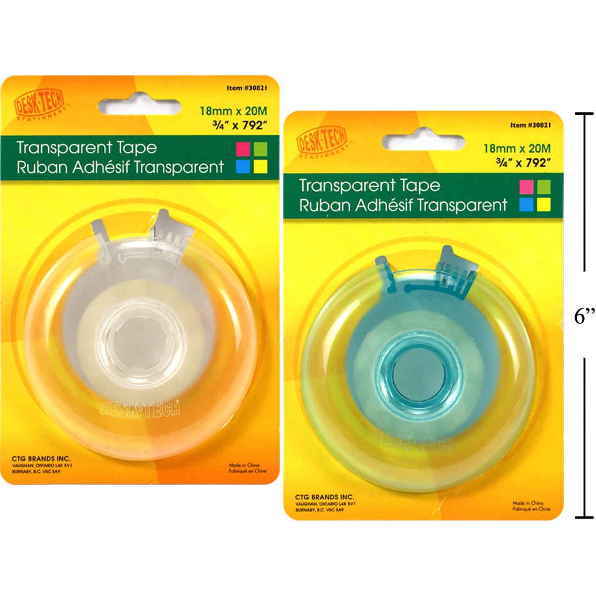 Dispensador de cinta adhesiva Desk Tech Donut, 18 mm x 20 m (1pza colores variados al azar)