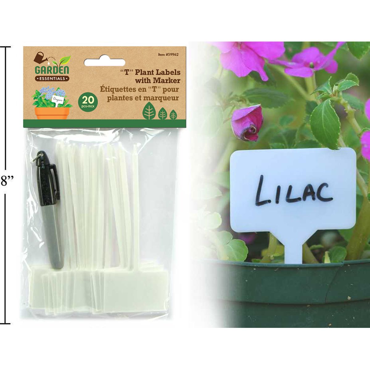 Garden E. 20 etiquetas en forma de "T" para plantas con marcador, blancas, pbh