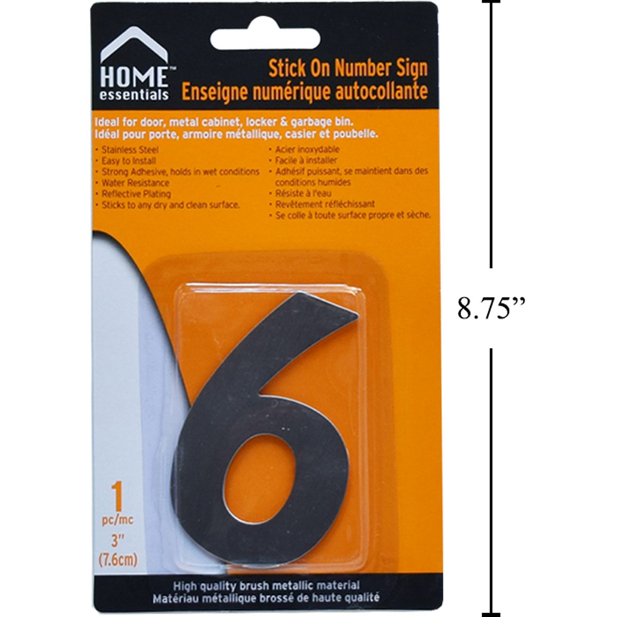 Letrero Señal numérica adhesiva de 3" #6 Acero inoxidable