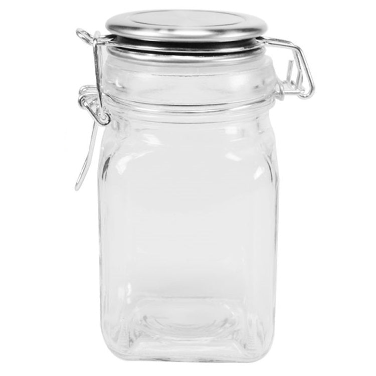 Frasco de vidrio Luciano con tapa de acero inoxidable, 6.7x6.7x11.8cm