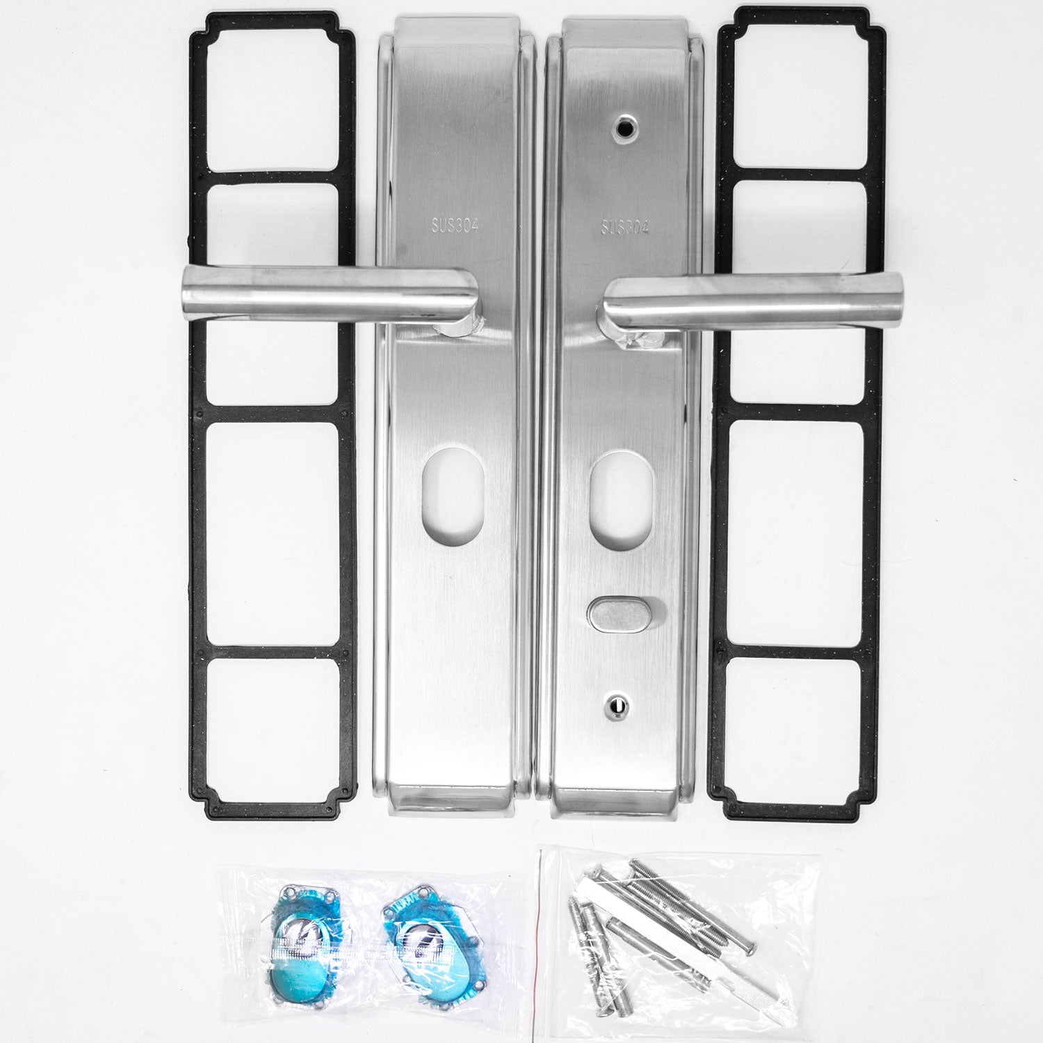 Juego de Maniguetas para puerta de Seguridad Universal Derecha. Acero Cromado. Modelo 0603