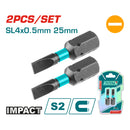 Puntas de Destornillador de Impacto SL4 25mm S2 Set de 2 pzas. Magnético. Tipo Plano.