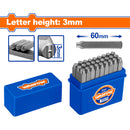 Cinceles de letras  Set 27 pzas. Altura de letra: 3mm. Long: 60mm. Ponchador de letras