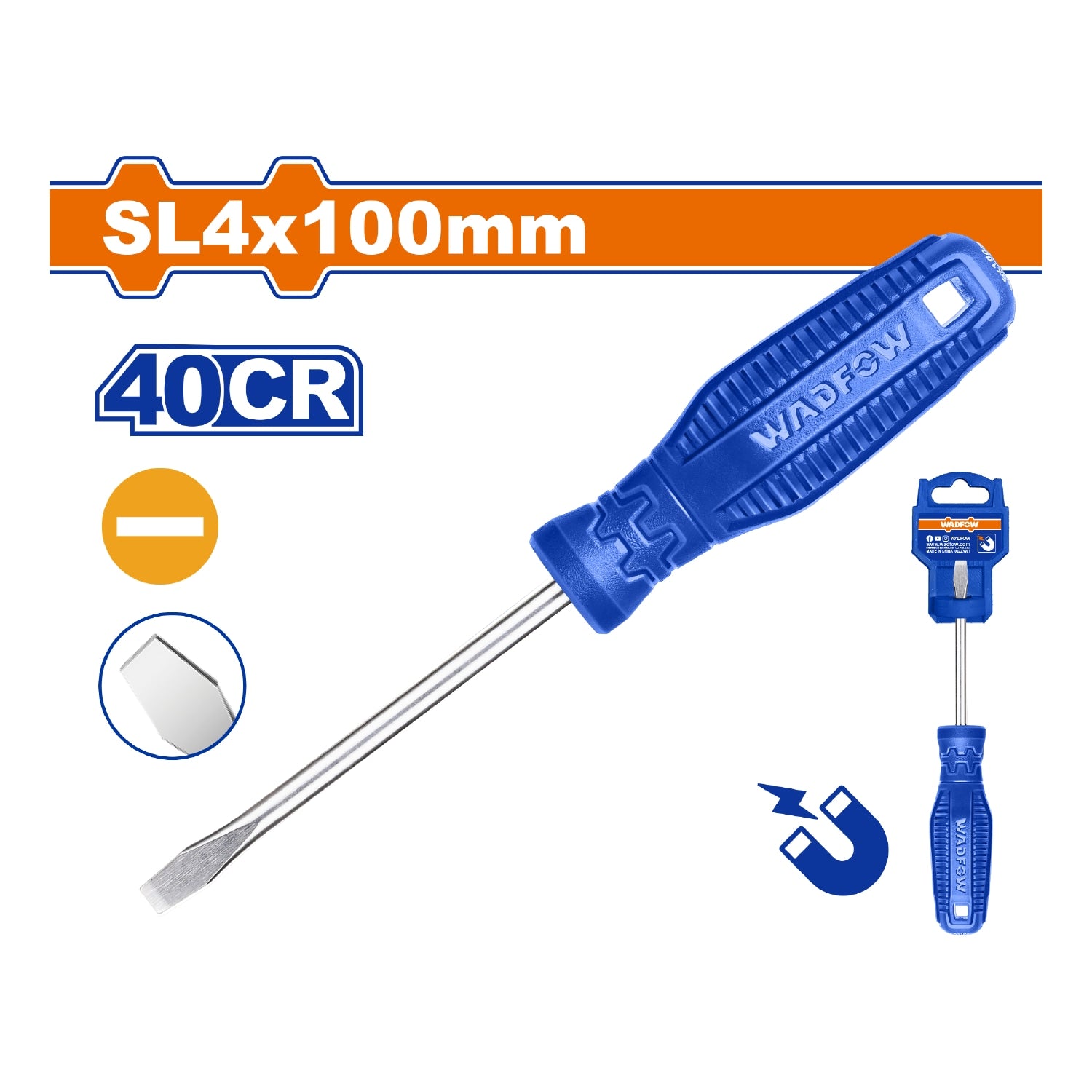 Destornillador Plano 4x100mm Tipo de punta:SL Vástago Redondo 40CR Magnético