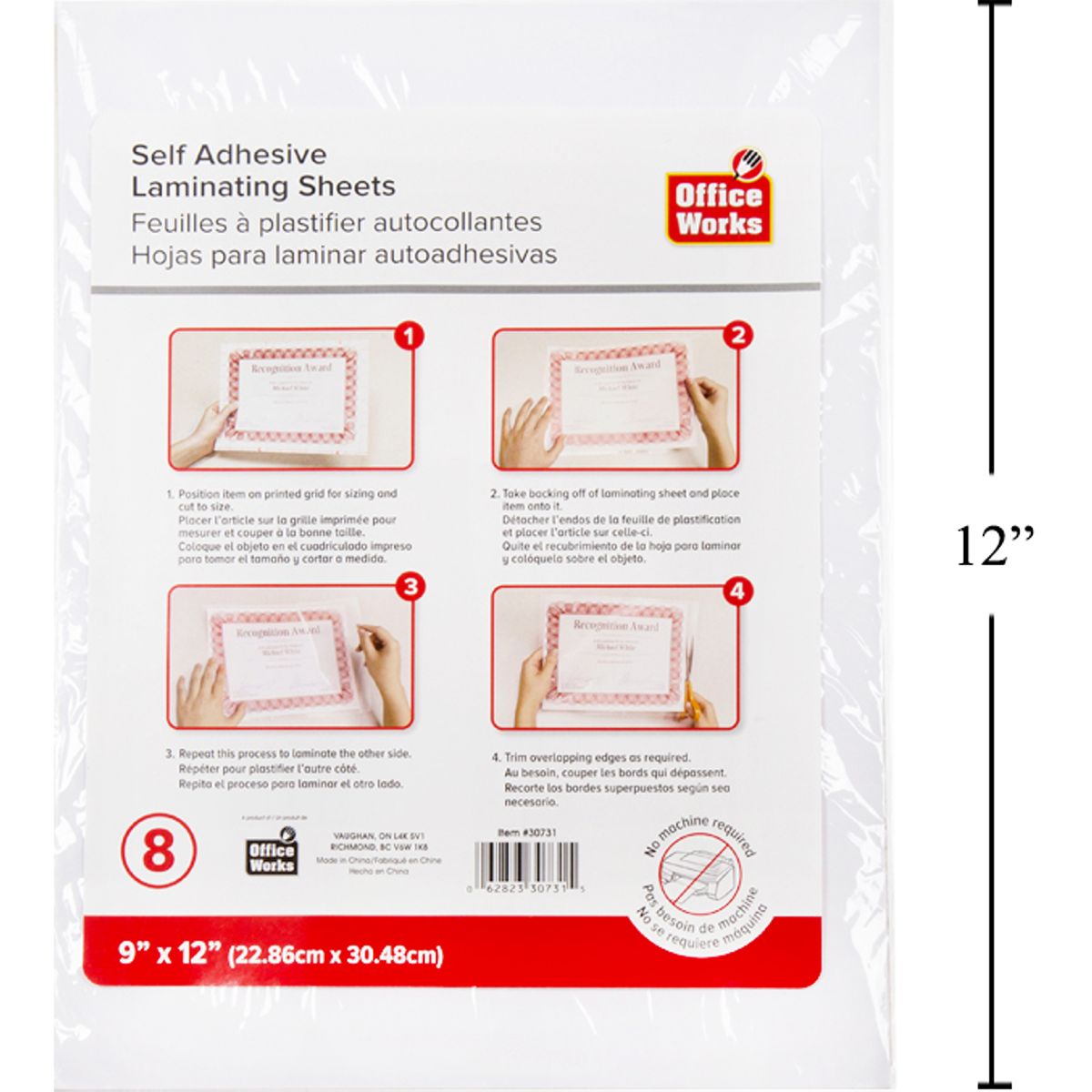 Hojas para plastificar de 9x12 ", 8 piezas, autoadhesivas