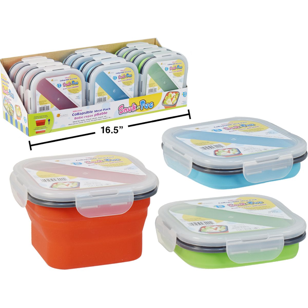 Snak-Pac Envase de comida de silicona de 780 ml, plegable, hermético (colores variados al azar)