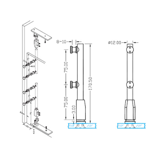 Mini pivote Vidrio-Vidrio para vitrinas 8-10mm. (par).