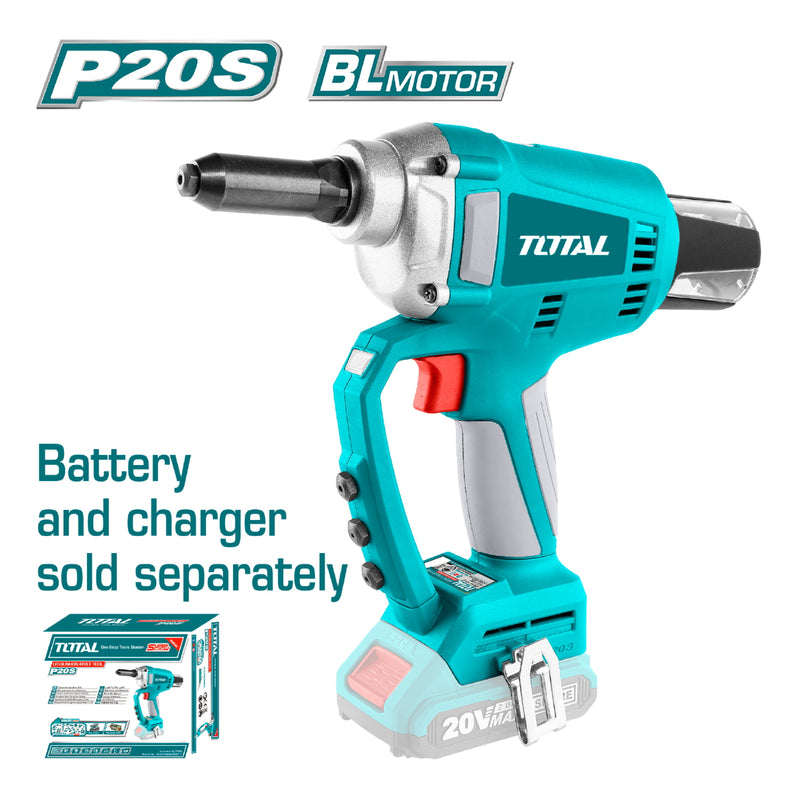 Remachadora Inalámbrica 20V 20kN Brushless Motor sin escobillas. Batería y cargador por separado.