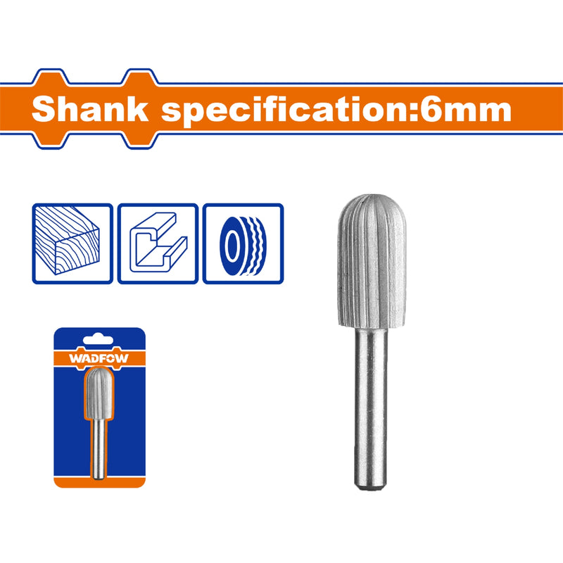 Fresa Lima Rotativa Cilíndrica. Acero al Cromo. Vástago:6mm. Cabeza:13mm. Para motortool.