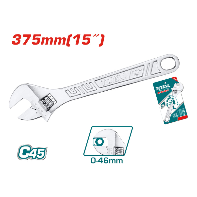 Llave ajustable 15" Ajustable: 0-46mm Acero al Carbono.