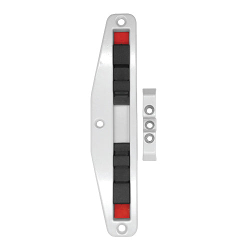 Cierre perimetral de doble gancho. Incluye recibidor y gancho. Tornillo visto. Acabado color Silver.