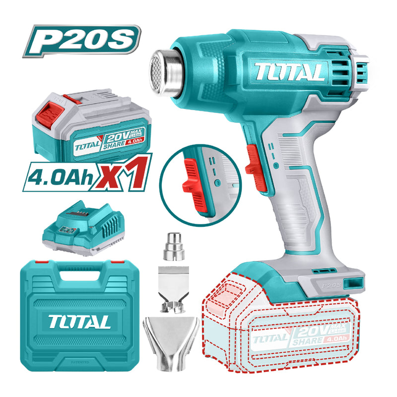 Pistola de calor 20V 300/550°C Flujo de aire: 100/200 L/min Incluye Batería y cargador. Blower