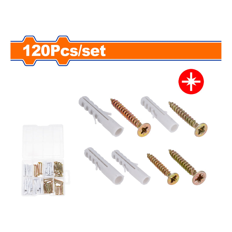 Tornillos para aglomerado y tacos de Plástico. Pozidrive. Galvanizado. 120 piezas.