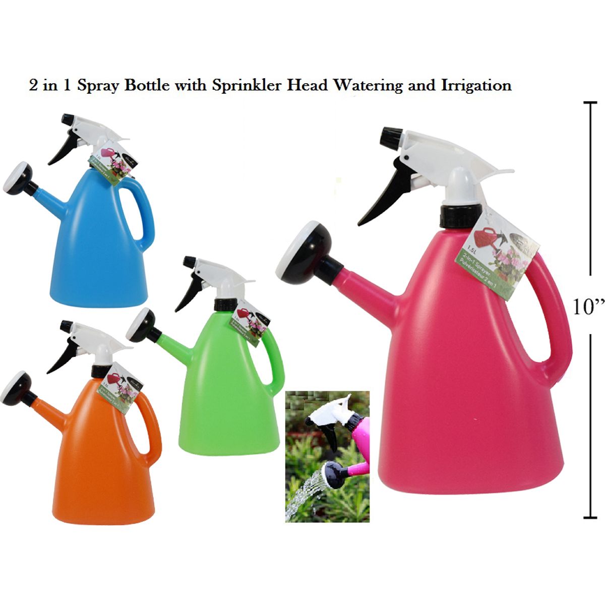 Rociador y regadera de jardin 2 en 1 de 1.5Lts (1pza) (Viene en colores variados al azar)