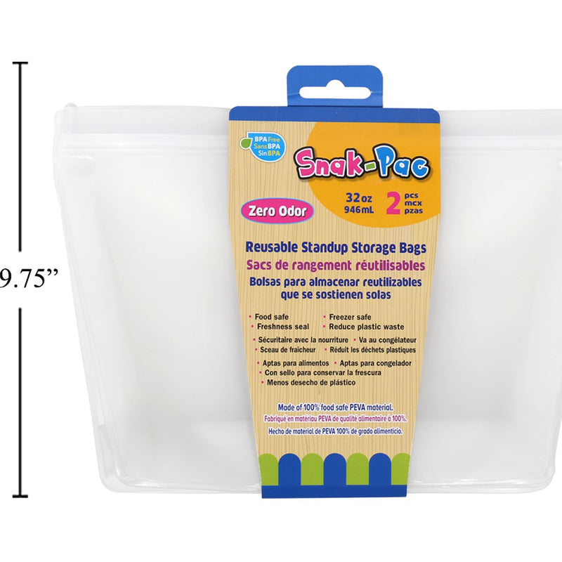 Bolsa de almacenamiento vertical reutilizable Snak-Pac, 2 unidades, 32 oz