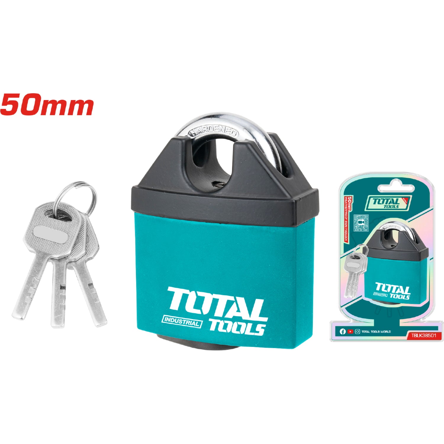 Candado laminado a prueba de agua 50mm. Resistente a la intemperie. Incluye 3 llaves.