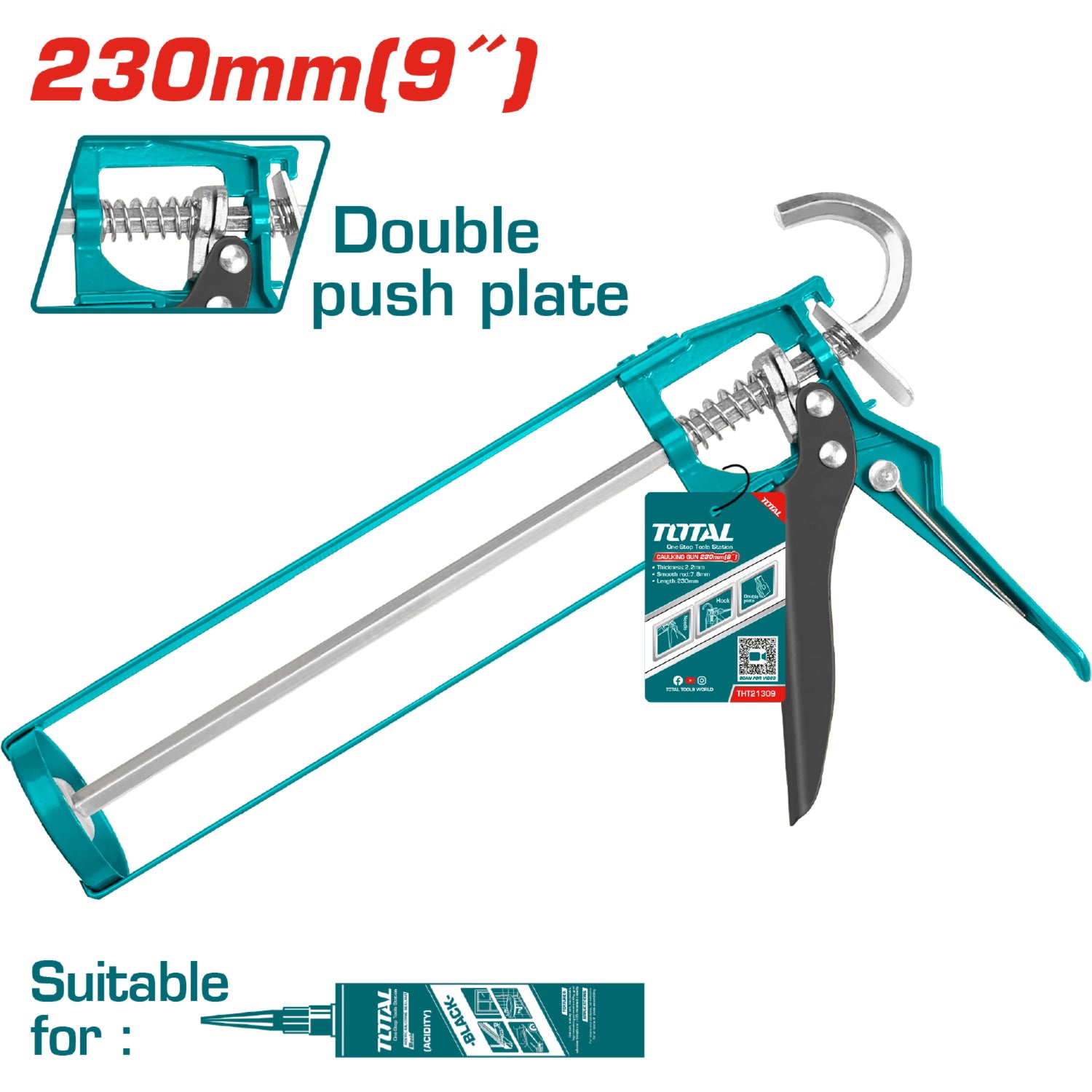 Pistola Calafateadora de 9" para usar con Silicón. Doble placa de empuje.
