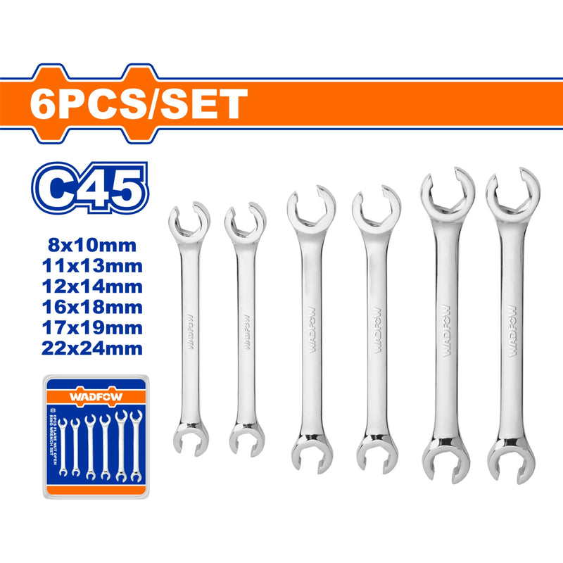 Llaves Hexagonales dobles abiertas. Set de 6 pzas. Tamaños: 8-24mm. Acero al carbono