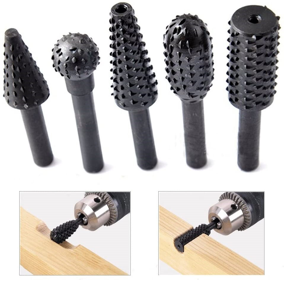 Juego 5 Fresas Limas rotativas de vastago 6mm para MotorTool, Dremel o Taladro para madera.