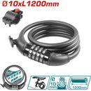 Cadena de seguridad para bicicleta 10 x 1200mm. Combinación de 4 digitos. Incluye porta candado.