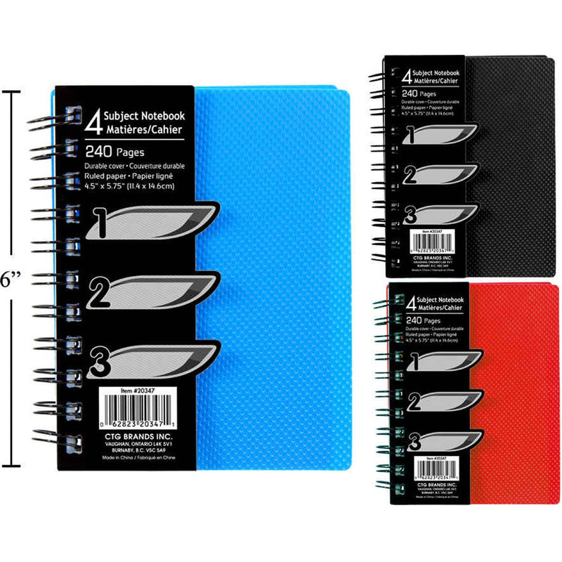 4.5 "x 5.75" 240-p Cuaderno de 4 sujetos,  (1pza) (Viene en colores variados al azar)