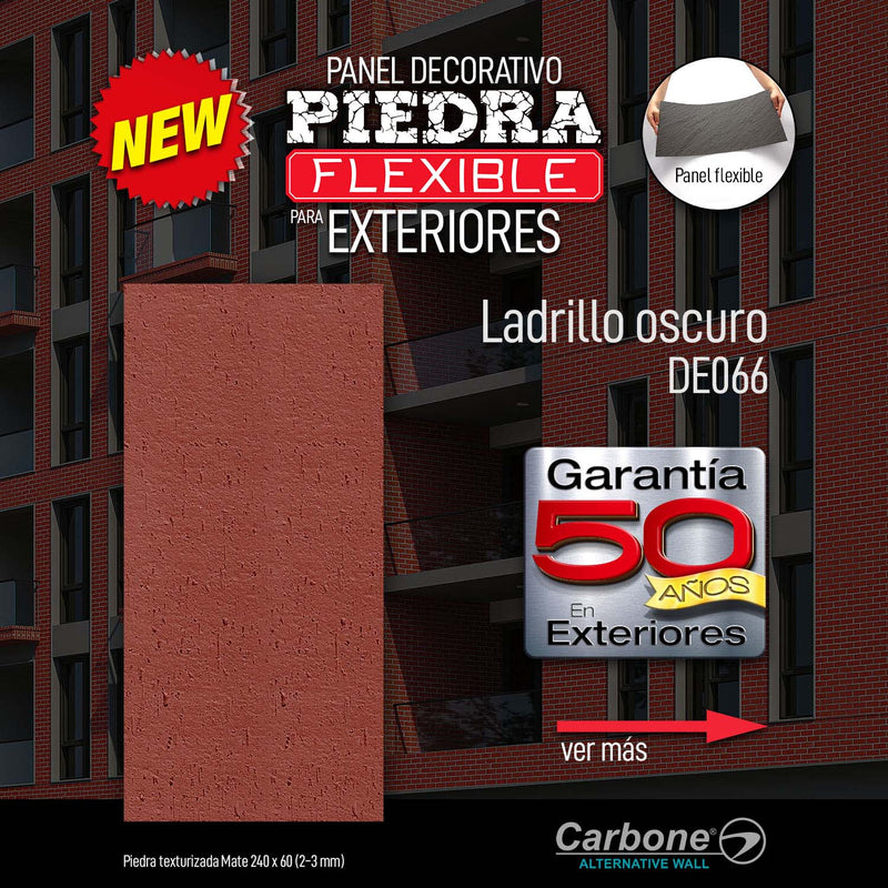 Piedra Flexible Ladrillo Oscuro panel 240 X 60 mm (2.5 - 3.3mm) 350 Pc/ box (5.04 m2)