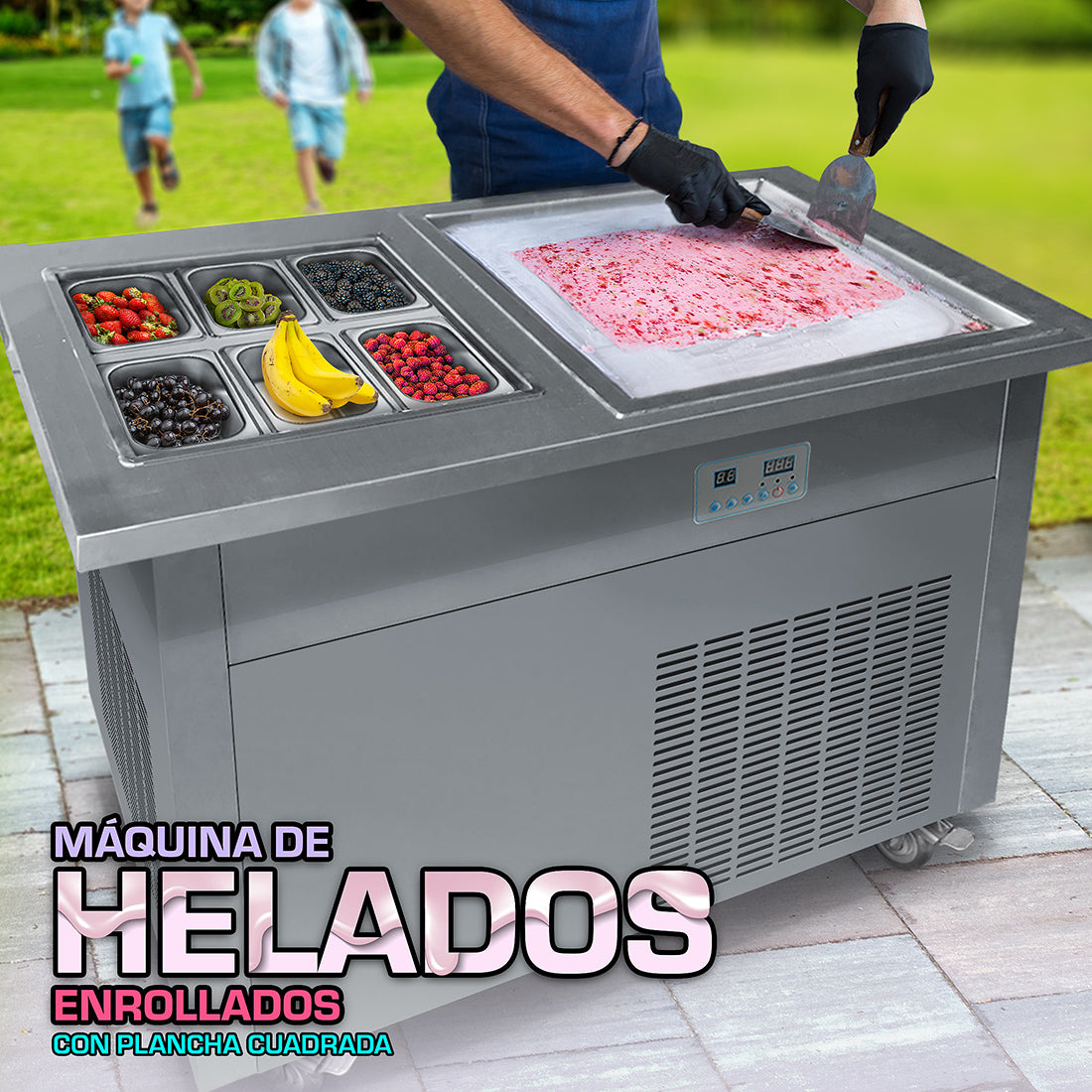 Máquina de helados enrollados con plancha cuadrada