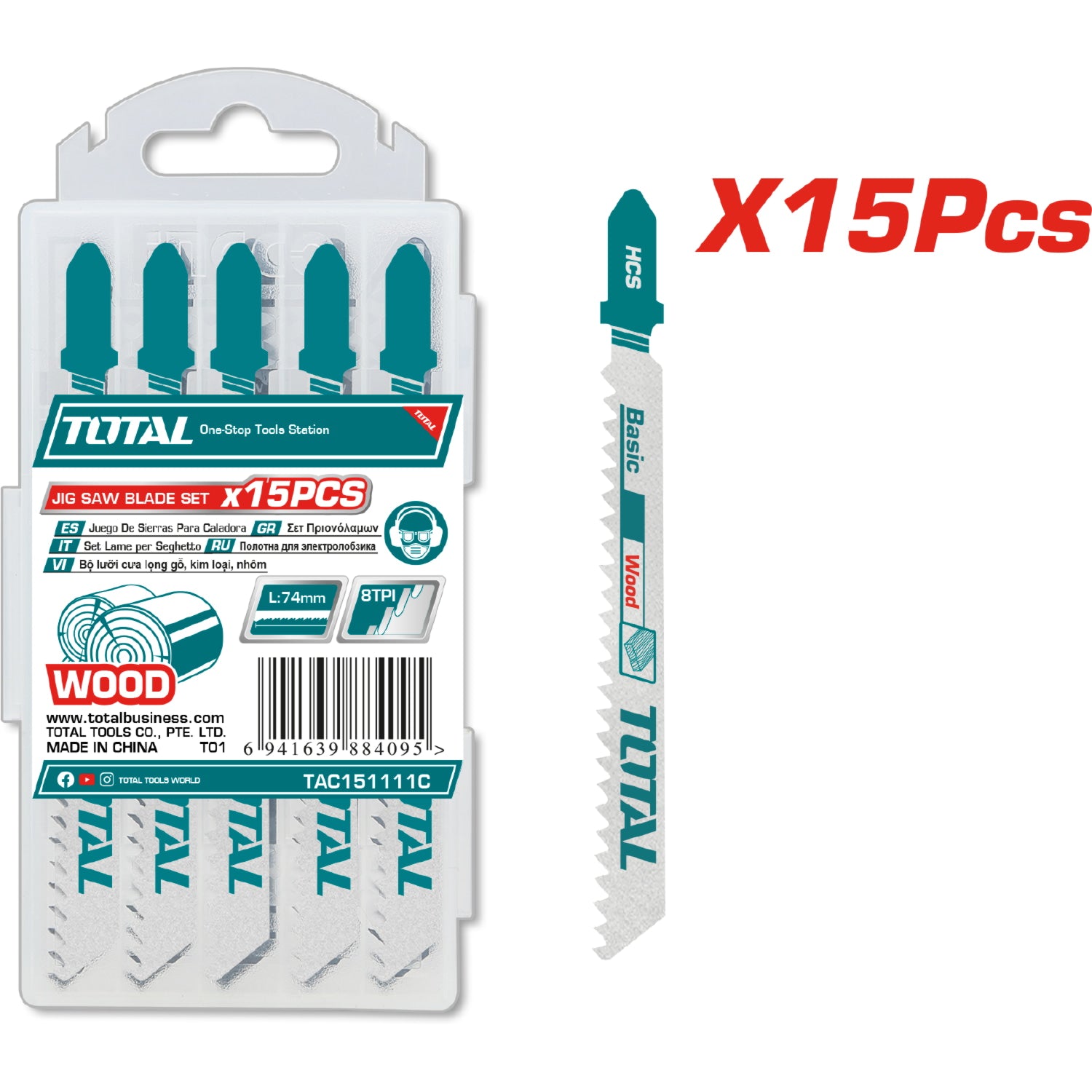 Hojas para sierra caladora Tipo T111C para madera. 74mm. (8 dientes por pulgada) Set de 15