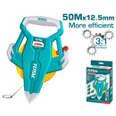 Cinta métrica de acero 50 mts x 12.5 mm. Métrico y pulgadas. Auto enrollable 3:1