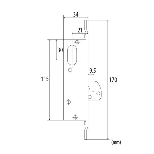 Cerradura de gancho para perfil angosto, con placa aluminio, doble cilindro ovalado con 3 llaves . C