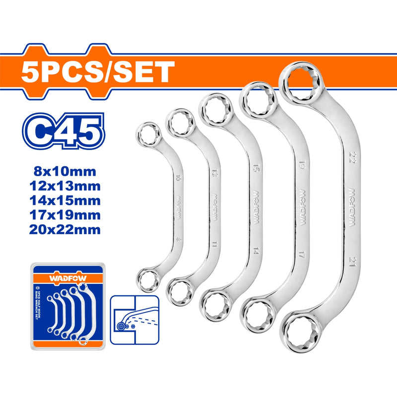 Llaves Medialuna. Set de 5 pzas. Tamaño:8-22mm. Acero al carbono