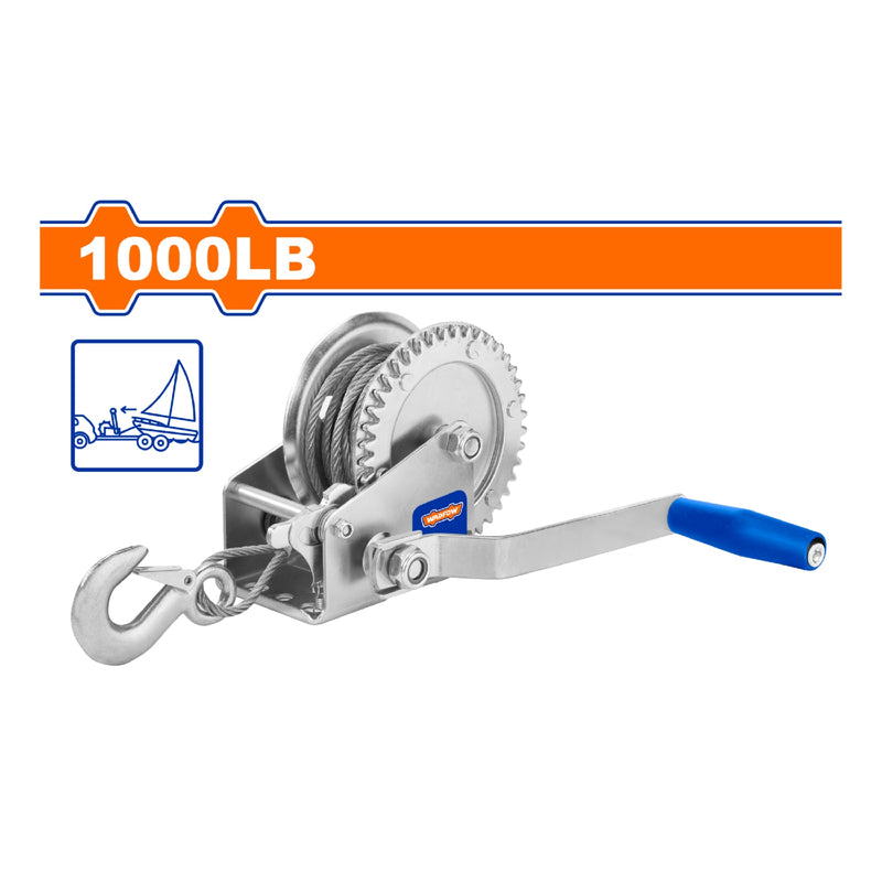 Winche manual de 1000 Lbs. 4.8mm x 8m. Mango antideslizante. Zincado. Ideal para remolcar. Tecle cabrestante winche tirador