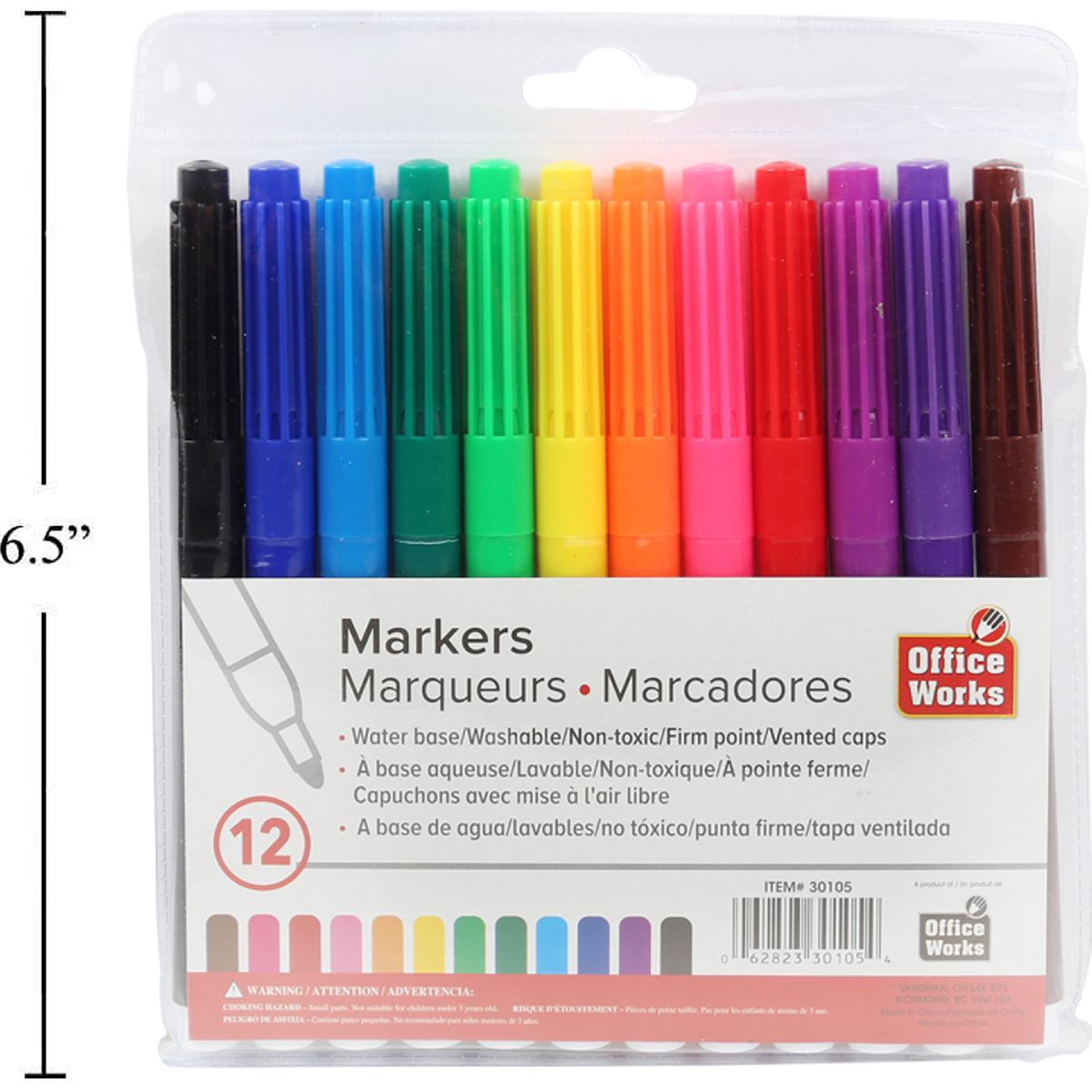 Marcadores de color de 12 piezas, inserto de prtd de bolsa de vinilo