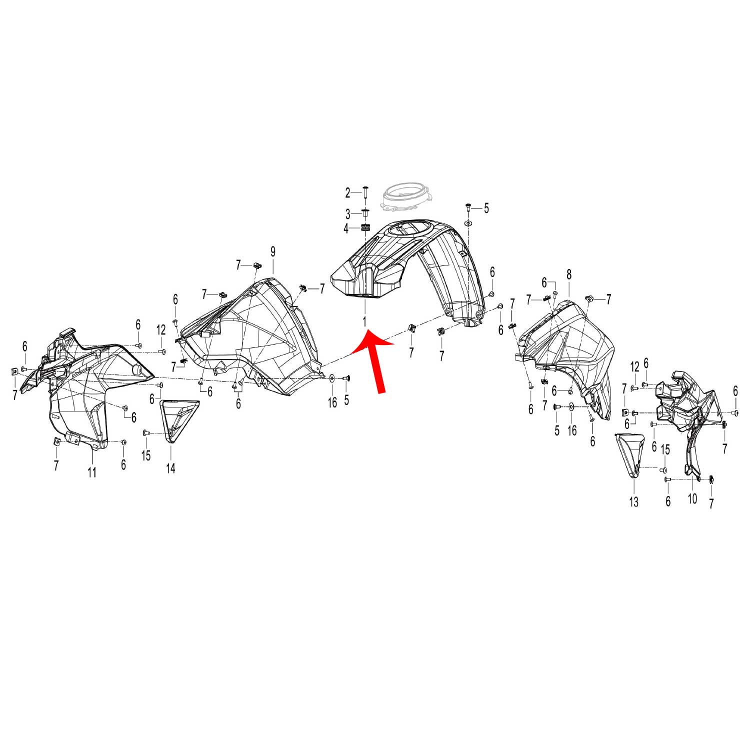 Covertor central del tanque de combustible negro con calcomanias (TRK502X)